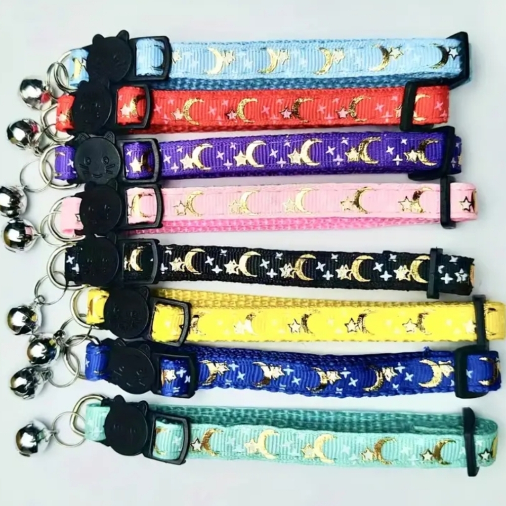 2pc Adjustable Pet Collars For Dogs, Moon Star Design, Pick Your Colors